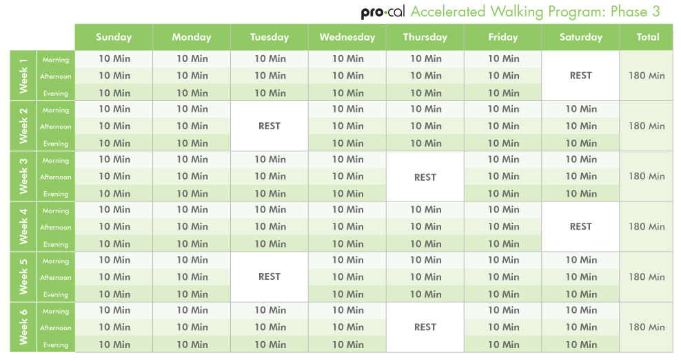 ProCal accelerated walking plan 3
