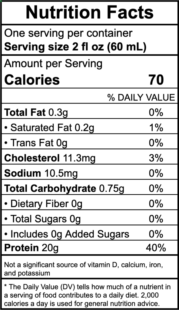 Pro-Shot 20 - Nutrition Information